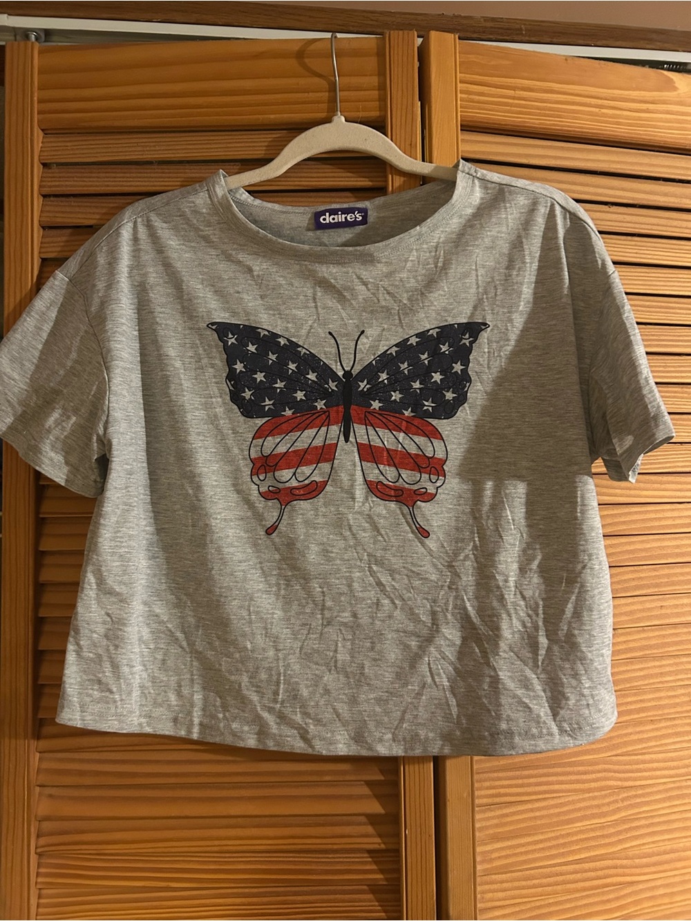 Claire's Gray Graphic Tee with Navy Accent
